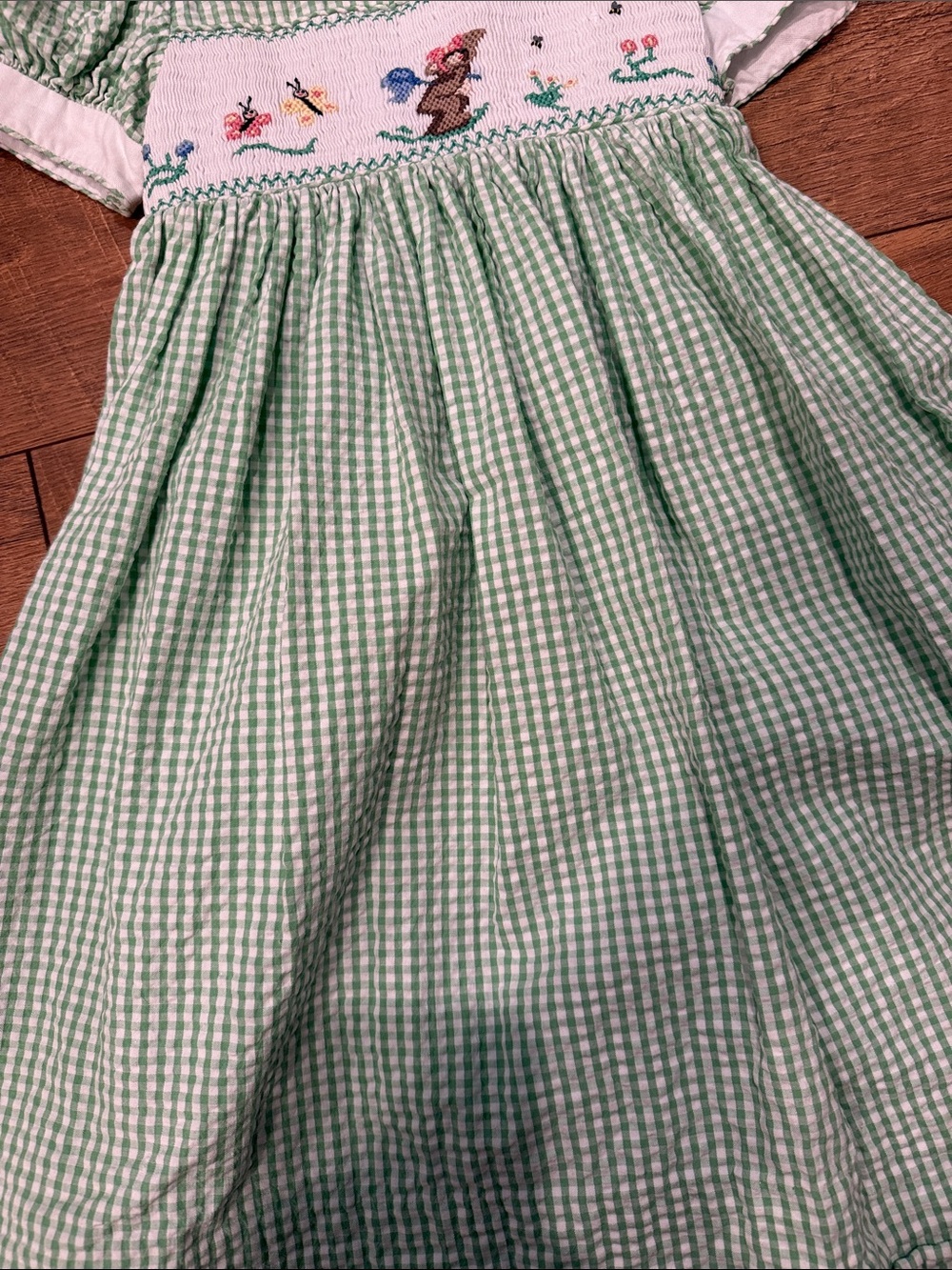 Strasburg Green and White Gingham Smocked Bunny Dress - Picture 3 of 4